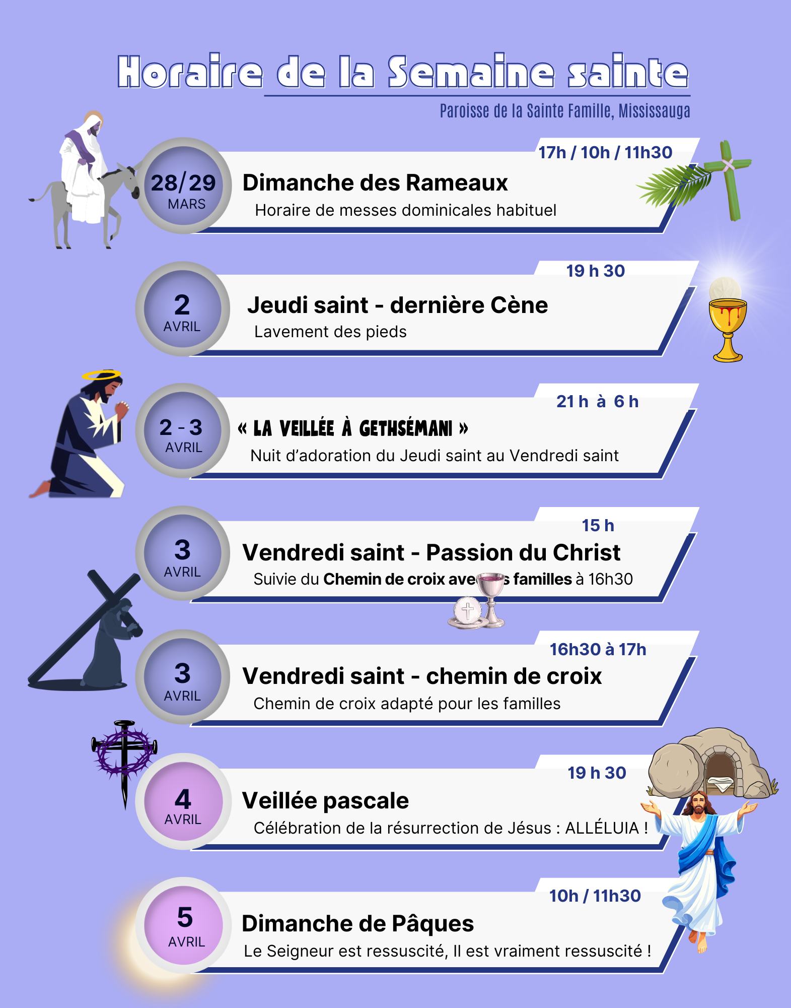 horaire semaine sainte 2026